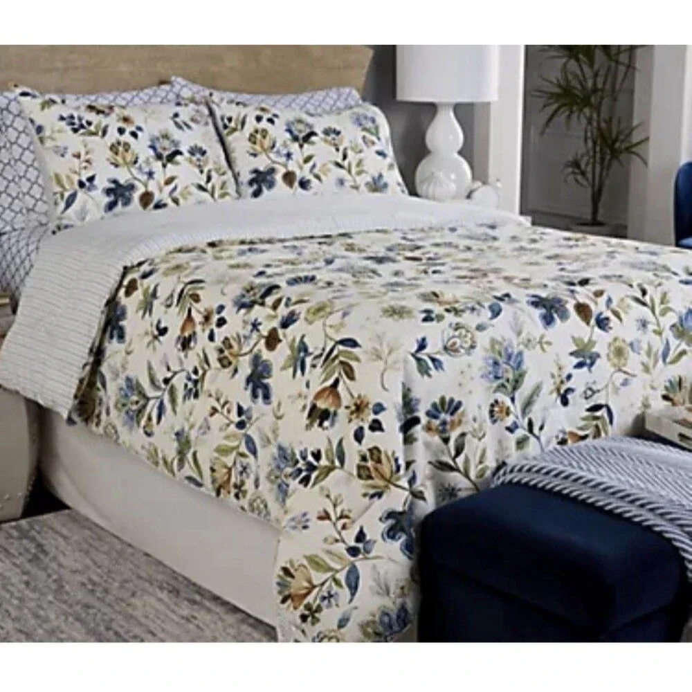 Home Reflection Reversible Jacobean Floral Comforter Set Cool Floral - Full